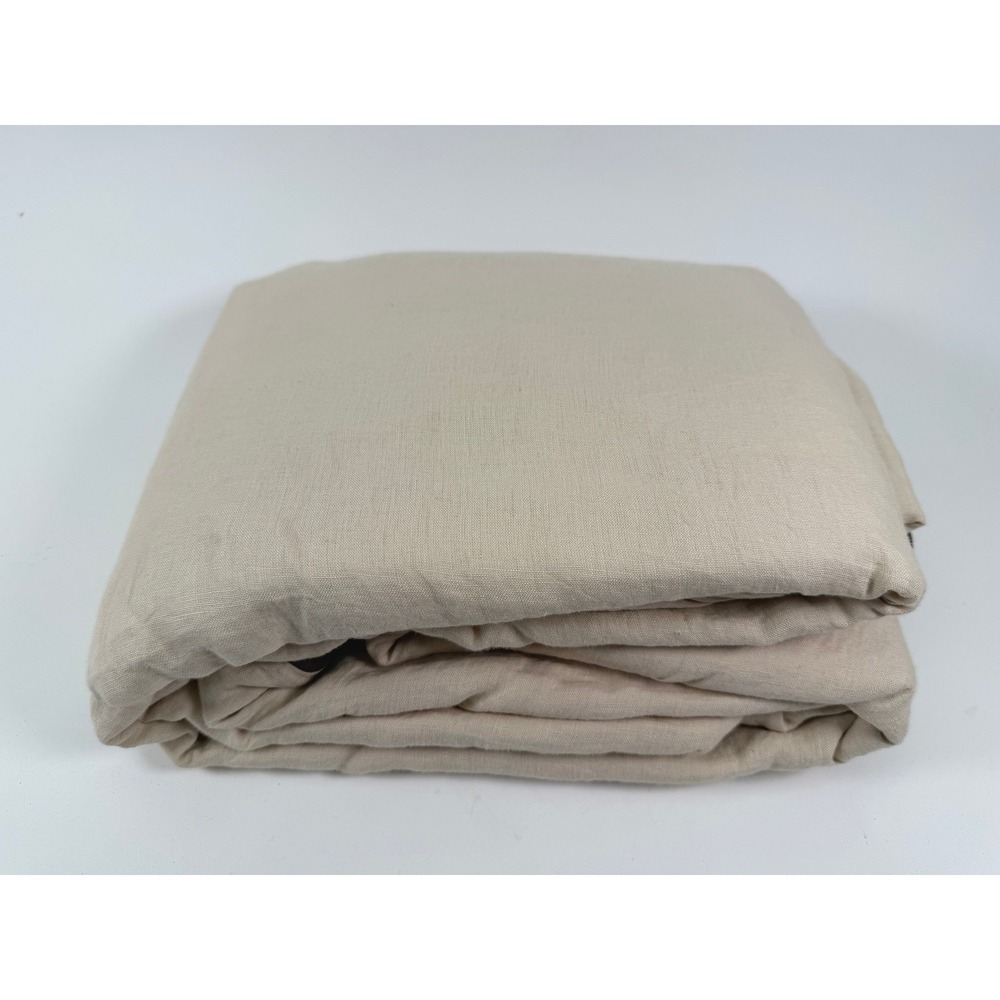 Quince Linen Piped Duvet Cover Set Full Queen Oat Espresso Trim European Flax
